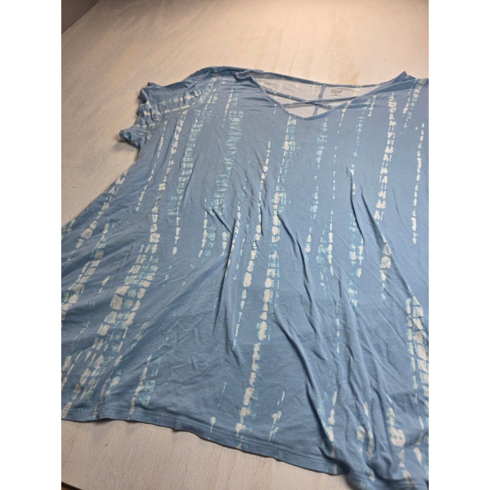 A.N.A Women 3X Blue Tie Dye Strappy V-Neck Tunic Top Boho Short Sleeve T-Shirt
